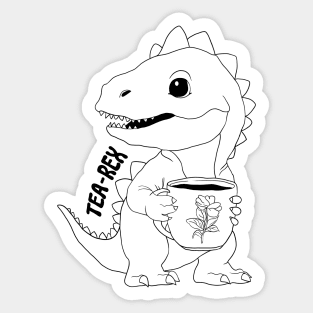 Tea Rex, T-Rex, Dinosaur, Black Line Drawing Sticker